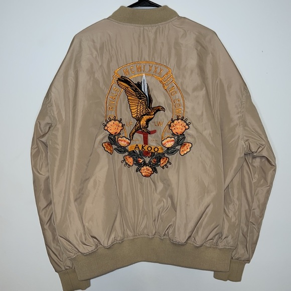 AKOO Embroidered No Rivals Tan Eagle Bomber Jacket - Picture 7 of 11